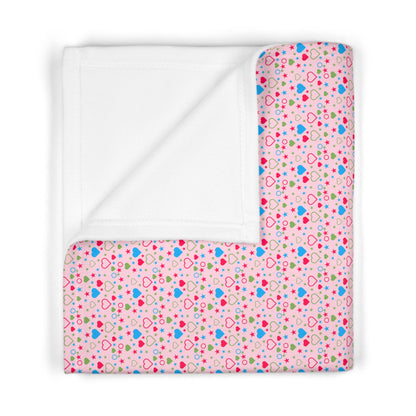 Cute Pink and Blue Pastel Heart Pattern Soft Fleece Baby Blanket--My Bright Side Clothing