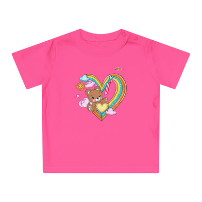 Cute Rainbow Heart Teddy Bear Graphic Baby T-Shirt-mybrigtsideclothing.com