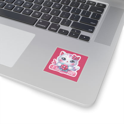 Cute and Sweet Happy Valentines Kitten-Kiss-Cut Sticker-My Bright Side Clothing