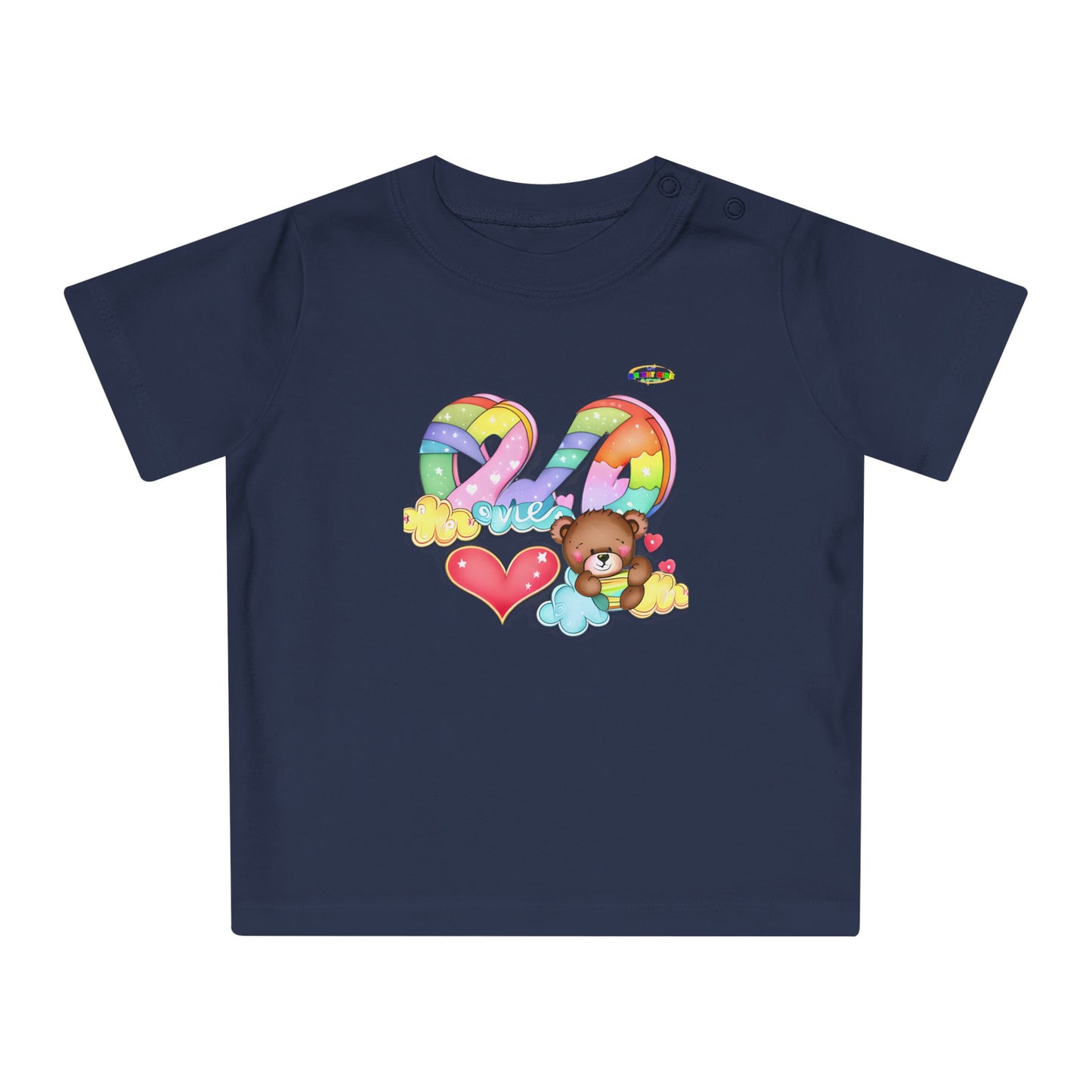 Cute Rainbow Heart Teddy Bear Graphic Baby T-Shirt-mybrightsideclothing.com