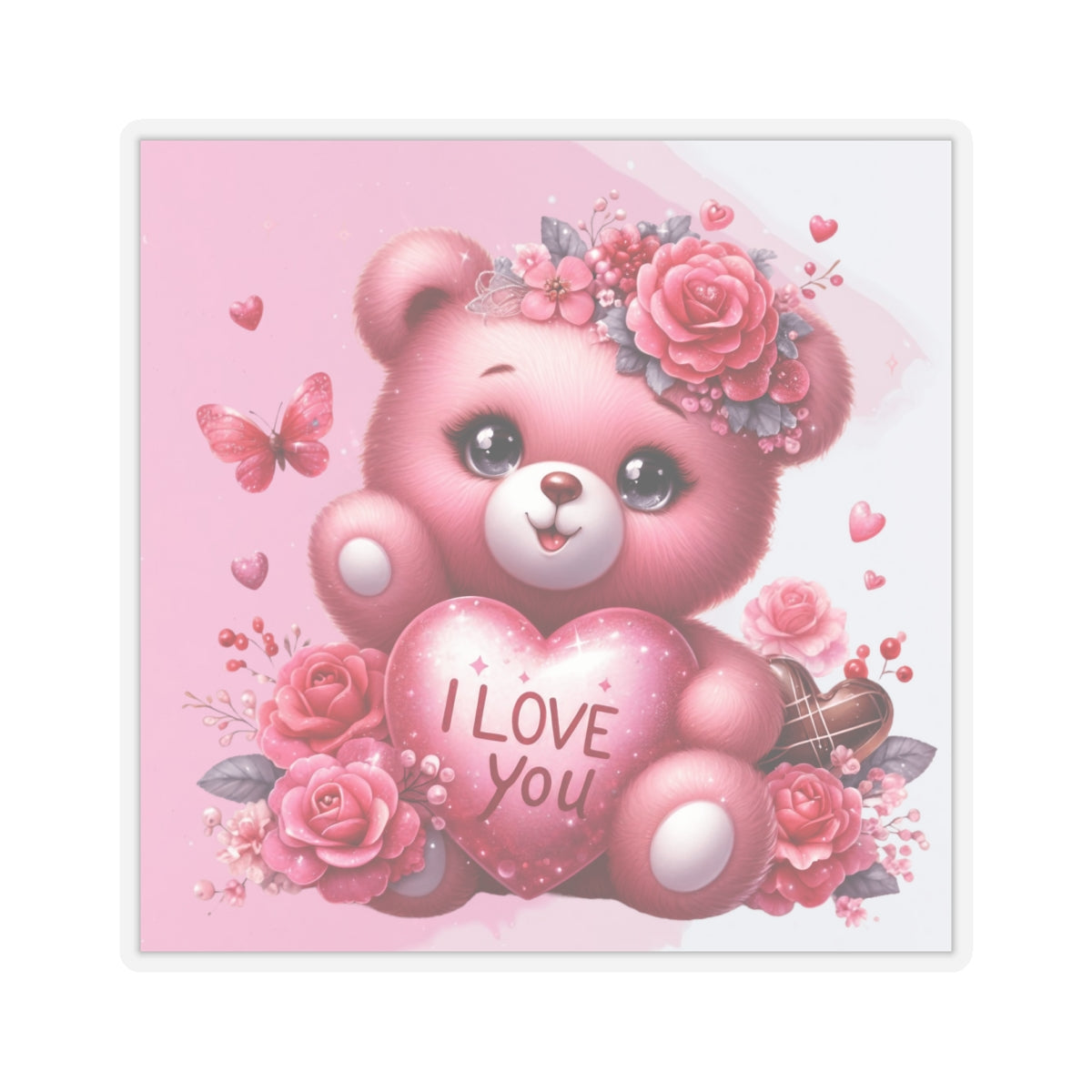 Cute Pink Teddy Bear Valentines Kiss-Cut Sticker-My Bright Side Clothing