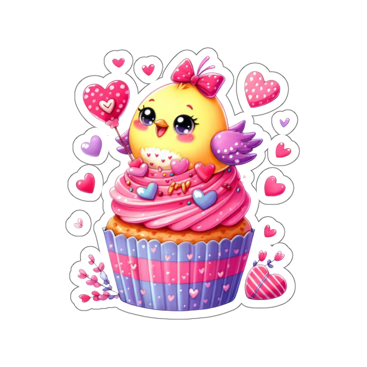 Cute and Sweet Little Cupcake Chick Valentines -Kiss-Cut Sticker-My Bright Side Clothing