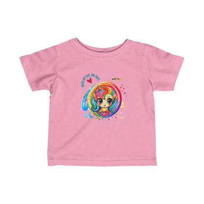 Cute Believe in me Rainbow Unicorn Infant Fine Jersey Tee-My Bright Side Clothing