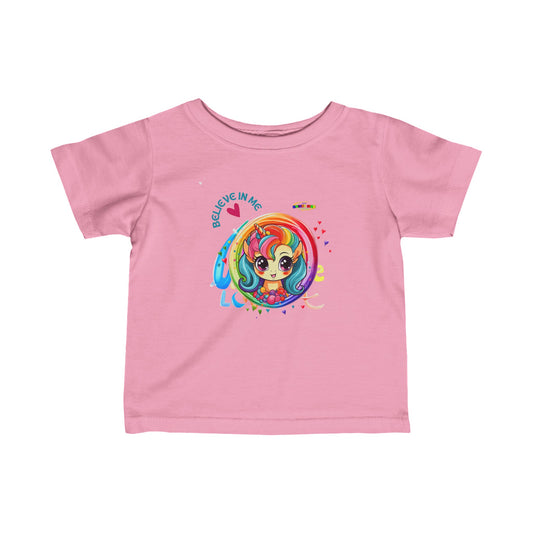 Cute Believe in me Rainbow Unicorn Infant Fine Jersey Tee-My Bright Side Clothing