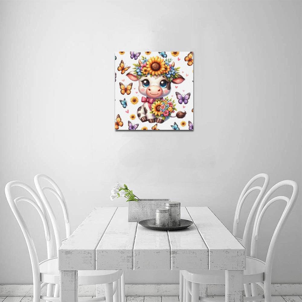 Cute colourful butterfly sunflower baby cow graphic Canvas Print 16"x16"-My Bight Side Clothing