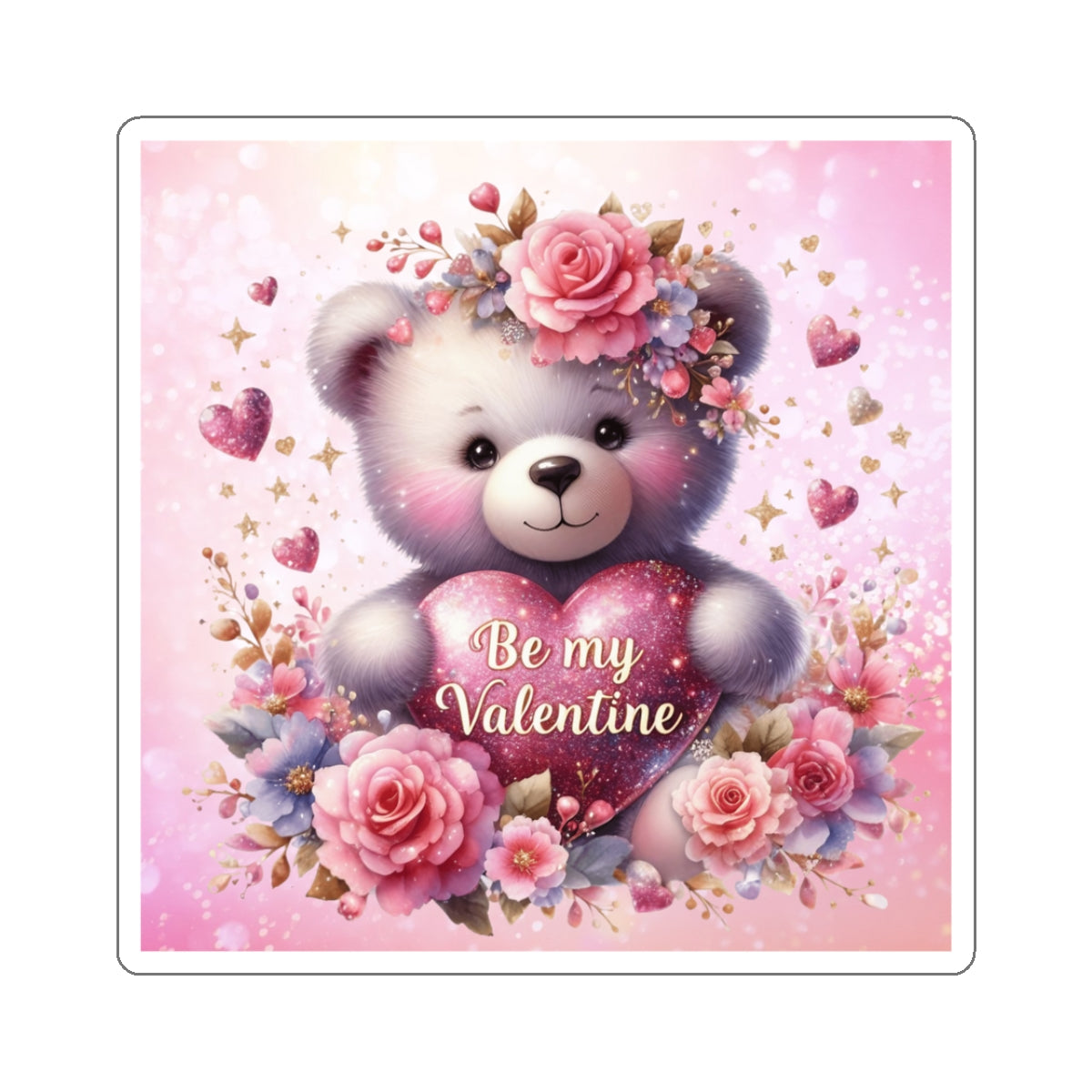 Cute Pink Teddy Bear Valentines Kiss-Cut Sticker-My Bright Side Clothing