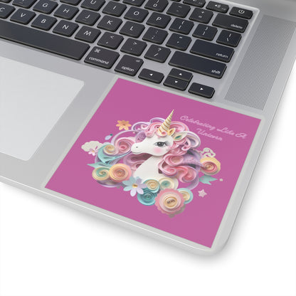 Cute Birthday Unicorn Kiss-Cut Sticker-My Bright Side Clothing