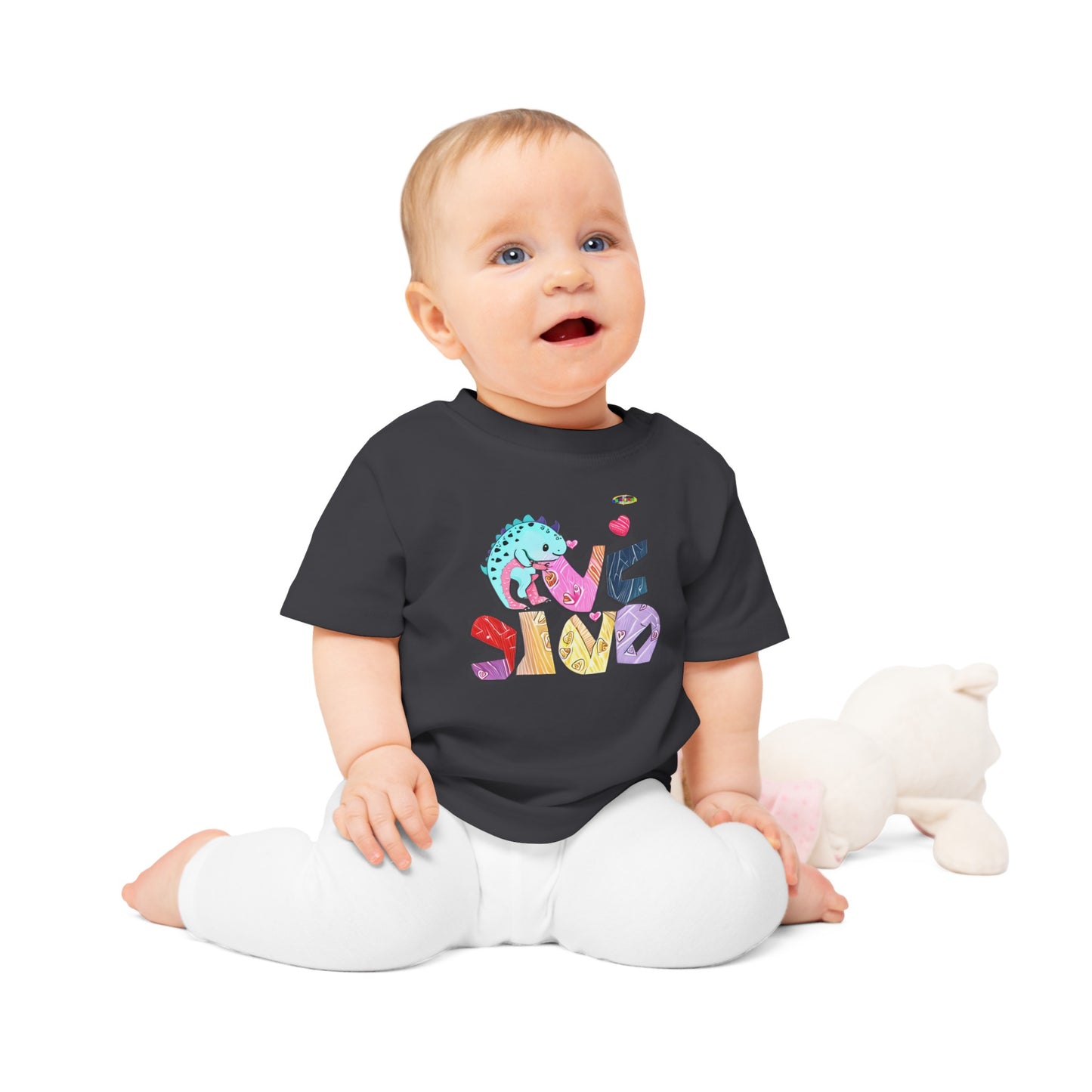 Cute Roaring Dino Love Graphic Baby T-Shirt-mybrigtsideclothing.com