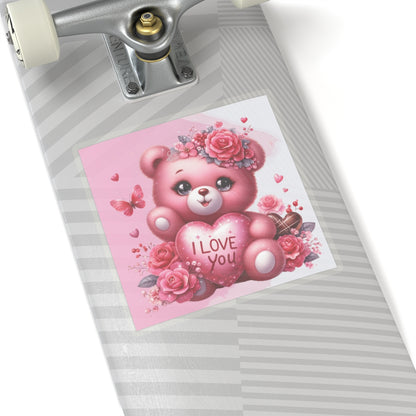 Cute Pink Teddy Bear Valentines Kiss-Cut Sticker-My Bright Side Clothing