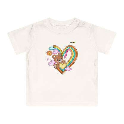 Cute Rainbow Heart Teddy Bear Graphic Baby T-Shirt-mybrigtsideclothing.com