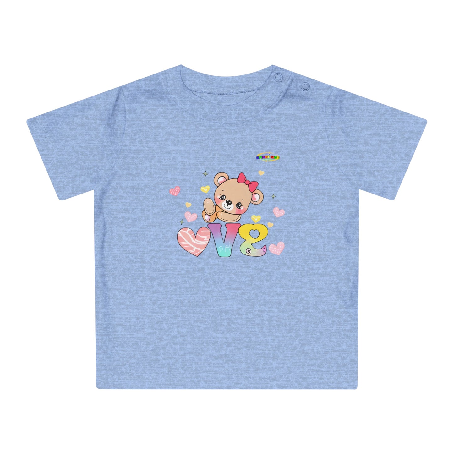 Cute Raining Love Rainbow Heart Teddy Bear Graphic Baby T-Shirt-mybrigtsideclothing.com