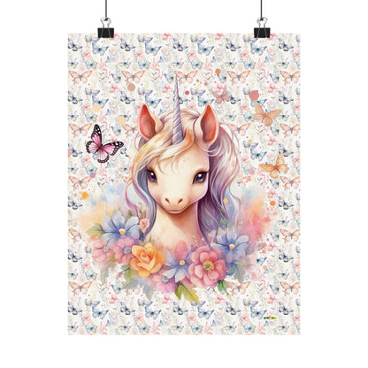 Beautiful Floral Butterfly Unicorn Graphic Matte Vertical Poster-My Bright Side Clothing