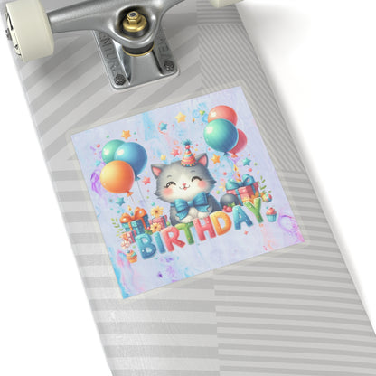 Cute Kitten Happy Birthday Kiss-Cut Sticker-My Bright Side Clothing