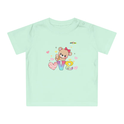 Cute Raining Love Rainbow Heart Teddy Bear Graphic Baby T-Shirt-mybrigtsideclothing.com