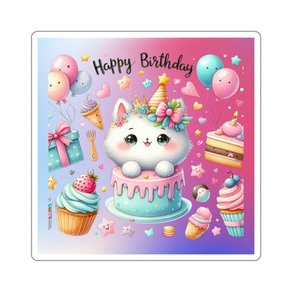 Cute little Cartoon Kitten Happy Birthday Kiss-Cut Sticker-My Bright Side Clothing