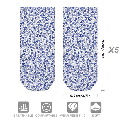 Navy Blue Tiny Hearts Pattern Children's Comfortable Socks -5 Pairs -MyBrightSideClothing