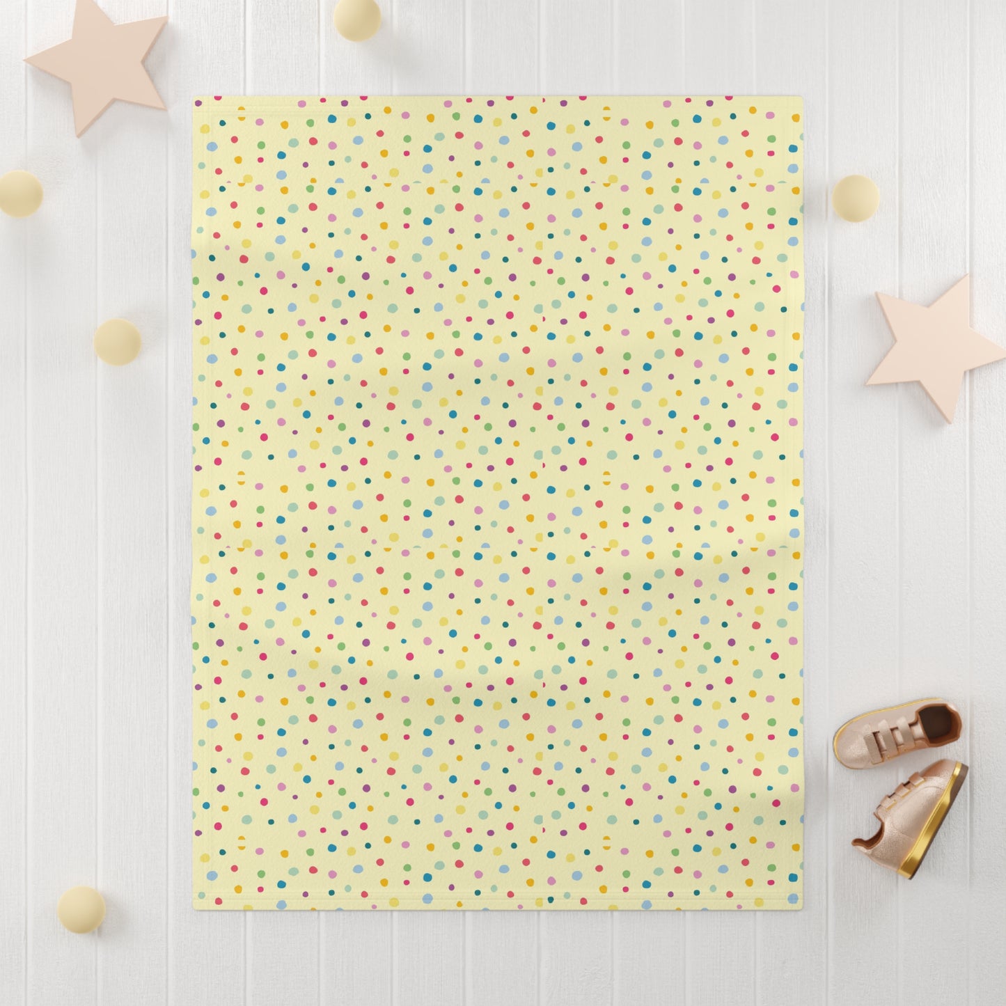 Cute Pastel Yellow Rainbow Polkadot Pattern Soft Fleece Baby Blanket--My Bright Side Clothing