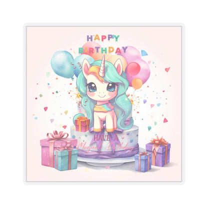 Cute Happy Birthday Pastel Unicorn Kiss-Cut Sticker--My Bright Side Clothing