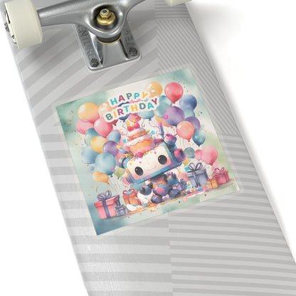 Cute little Robot Happy Birthday Kiss-Cut Sticker-My Bright Side Clothing