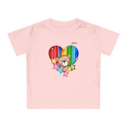 Cute Bright Love Rainbow Heart Teddy Bear Graphic Baby T-Shirt-mybrigtsideclothing.com