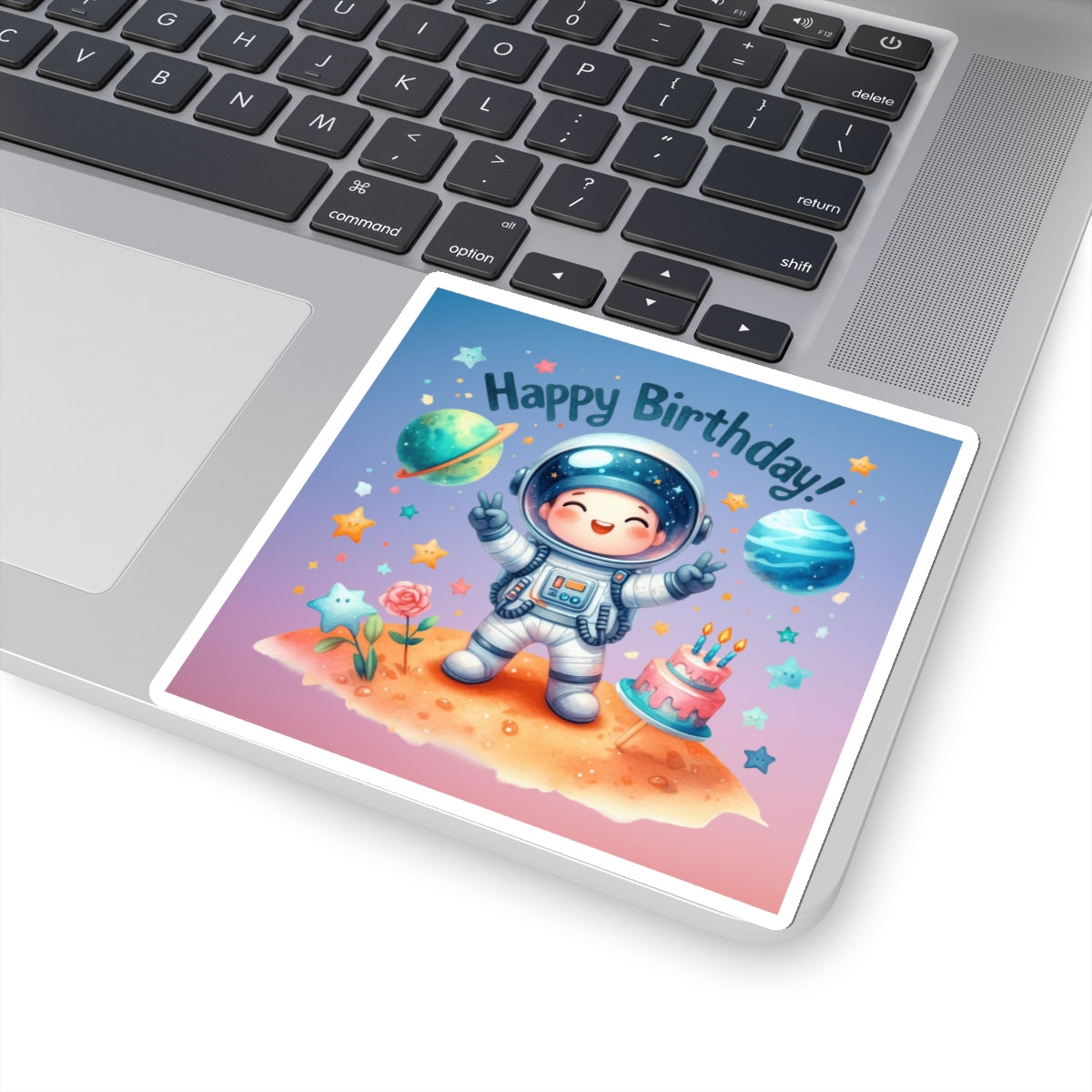 Cute Astronaut Happy Birthday Kiss-Cut Sticker-My Bright Side Clothing