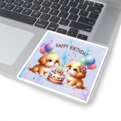 Cute Puppies Happy Birthday Kiss-Cut Sticker-My Bright Side Clothing