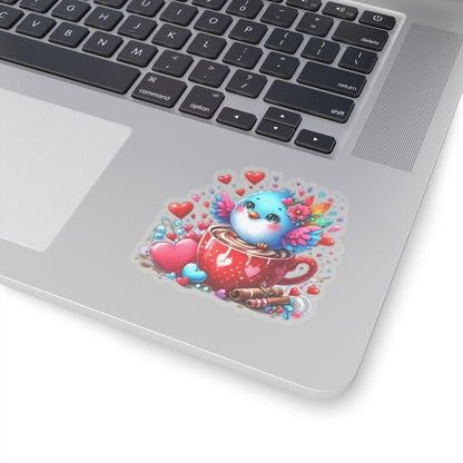 Cute and Sweet Little Cup of Love Blue Bird Valentines -Kiss-Cut Sticker-My Bright Side Clothing