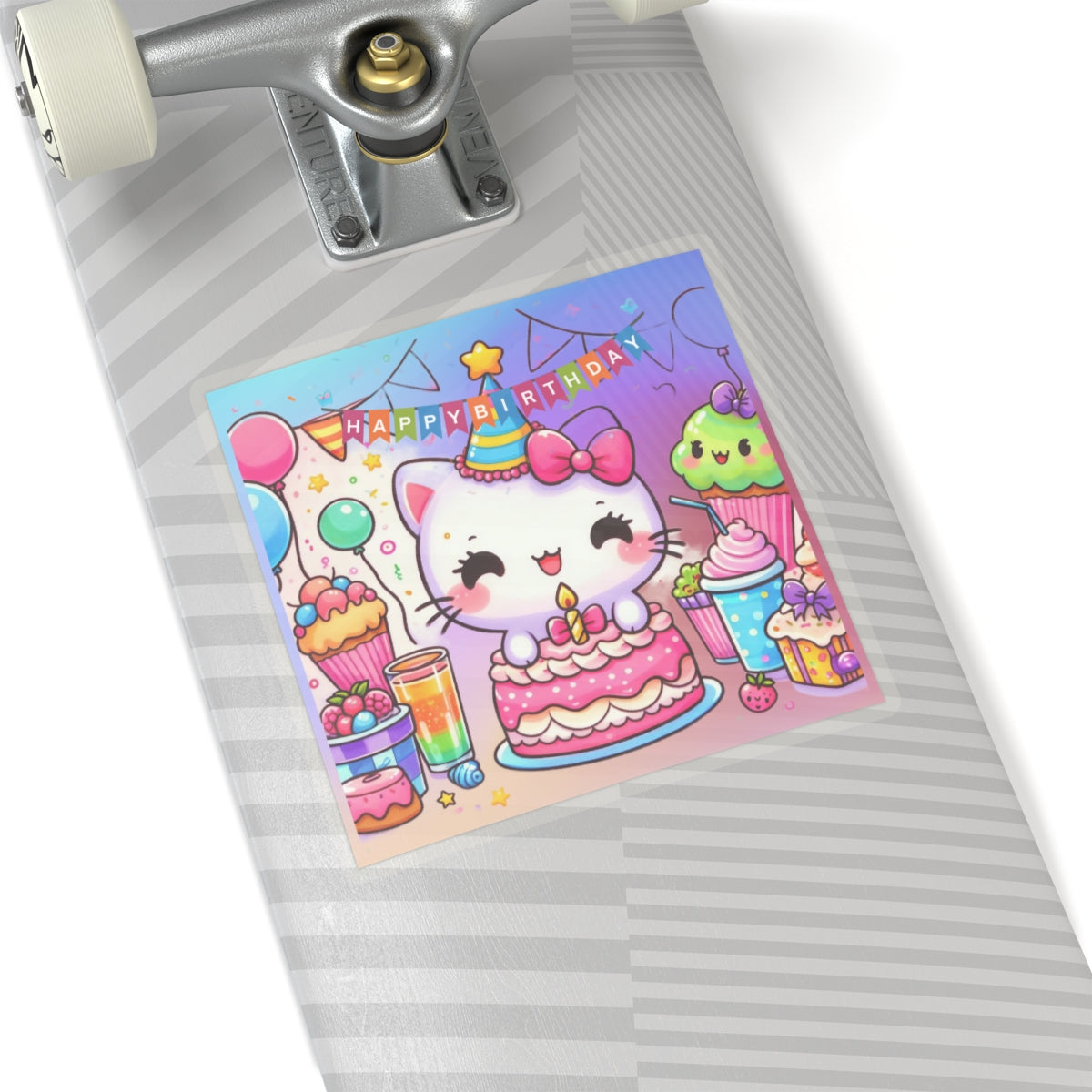 Cute little Cartoon Kitten Happy Birthday Kiss-Cut Sticker-My Bright Side Clothing