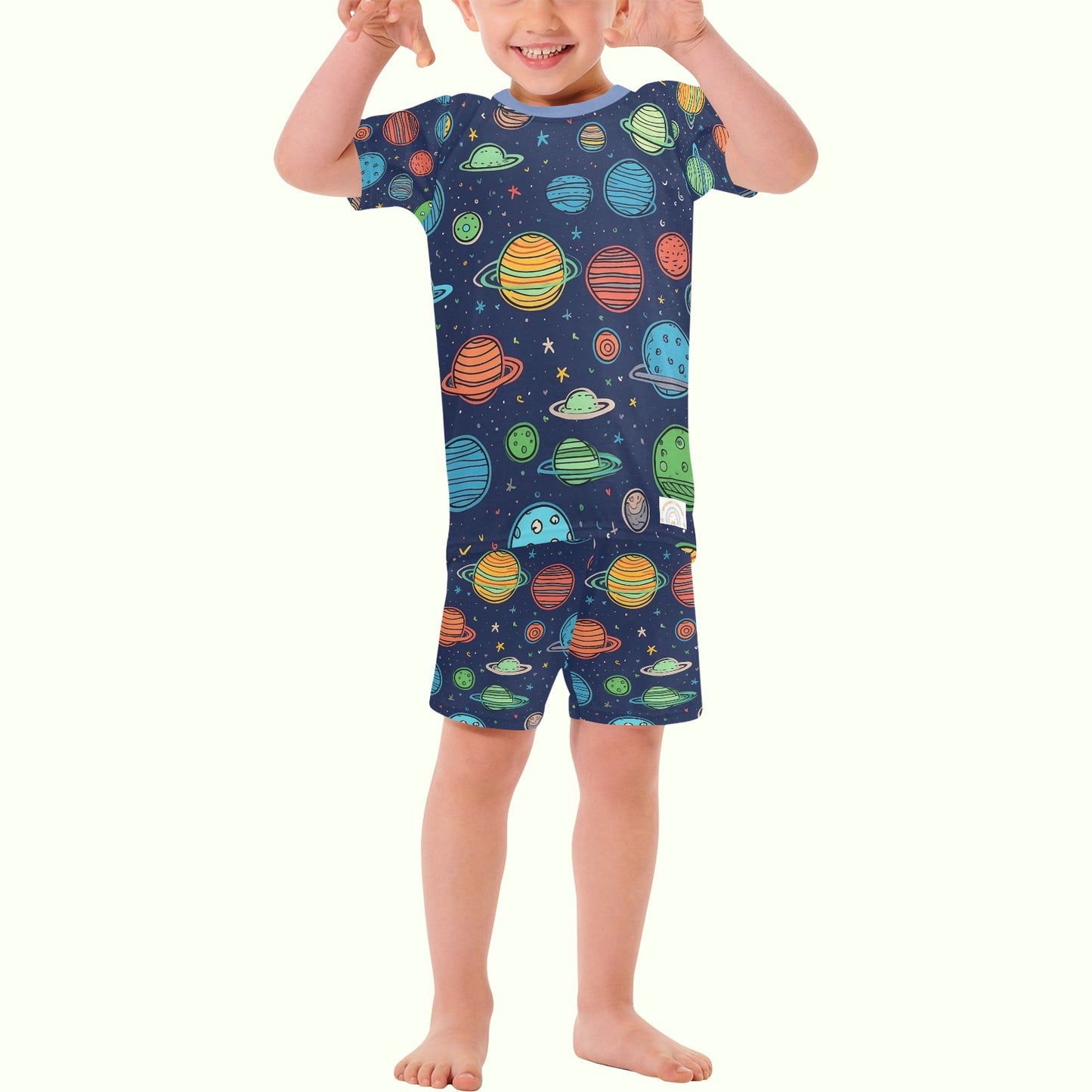 Toddler Boys Short Pajama Set Space & Planets Navy