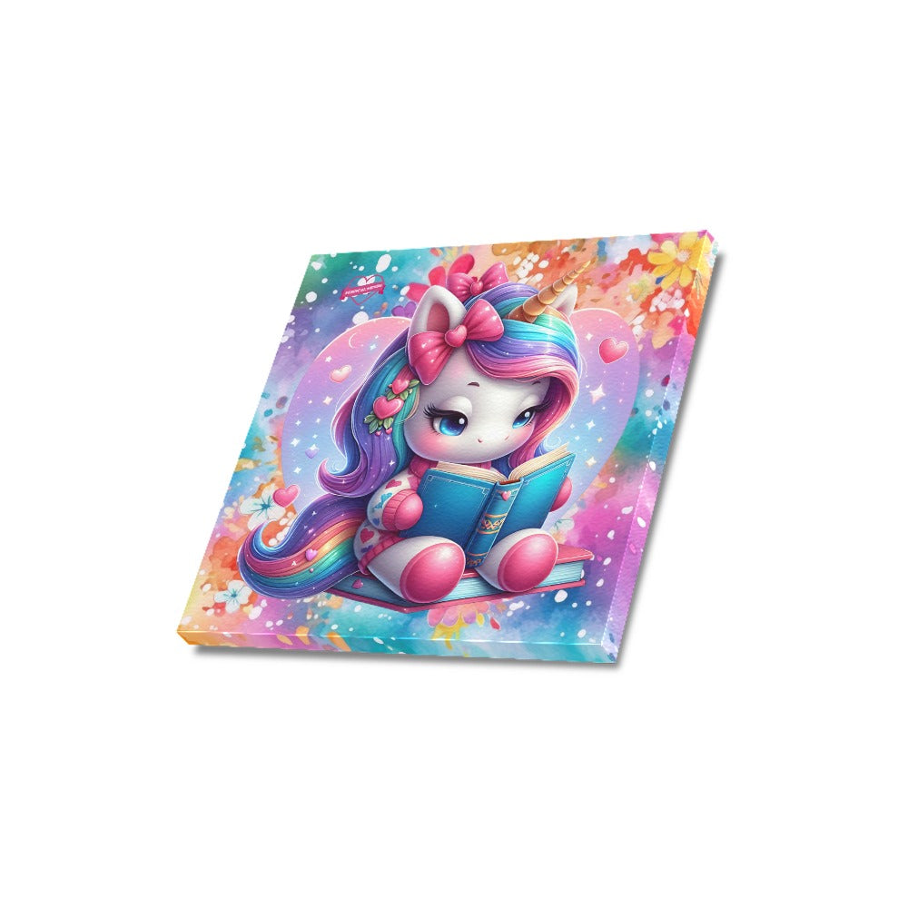 Magical Minds Cute colourful Rainbow Unicorn Reading graphic Canvas Print 16"x16"-My Bight Side Clothing