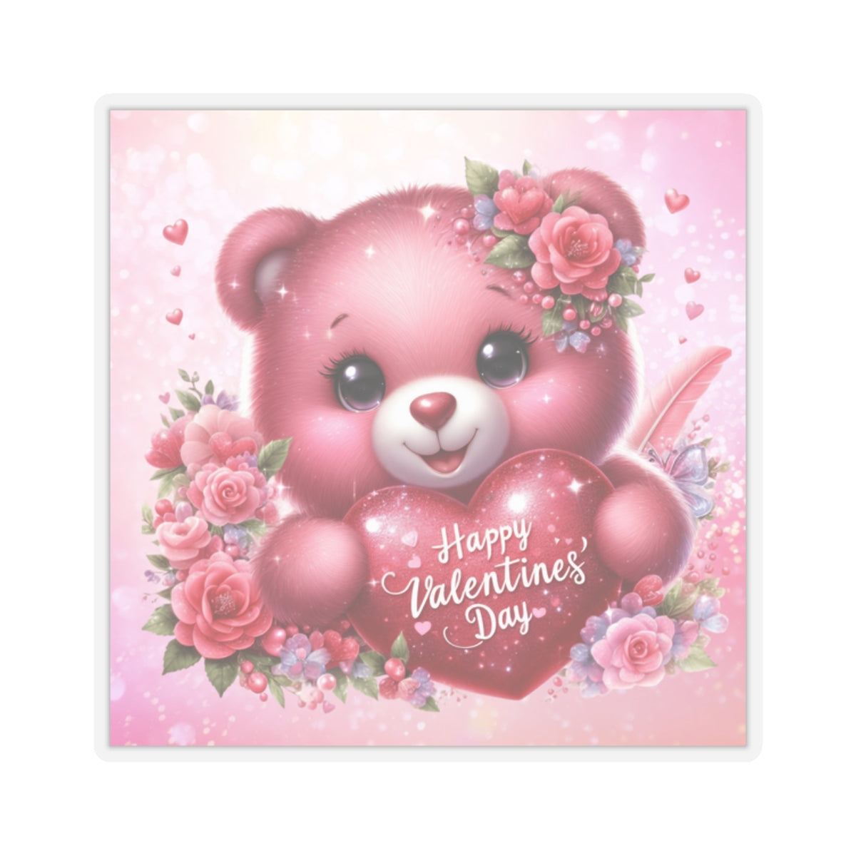 Cute Pink Teddy Bear Valentines Kiss-Cut Sticker-My Bright Side Clothing