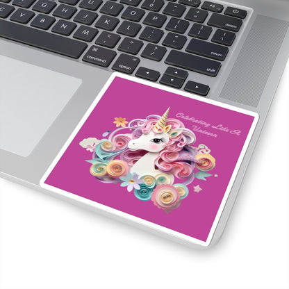 Cute Birthday Unicorn Kiss-Cut Sticker-My Bright Side Clothing