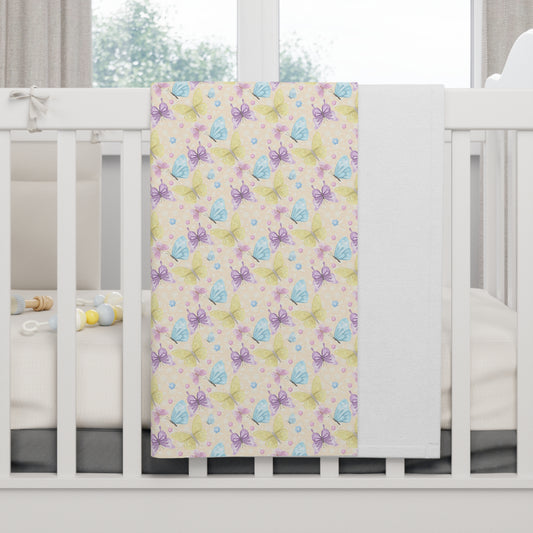 Cute Pastel Yellow Butterfly Pattern Soft Fleece Baby Blanket-My Bright Side Clothing