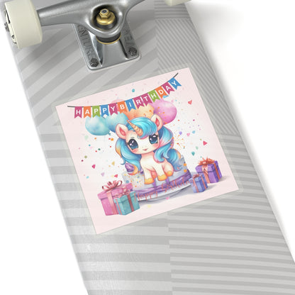 Cute Happy Birthday Pastel Unicorn Kiss-Cut Sticker--My Bright Side Clothing