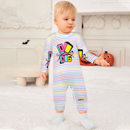 Cute Pastel Building Blocks and Rainbow Stripe Pattern and Logo Baby Romper -My Bright Side Clothing