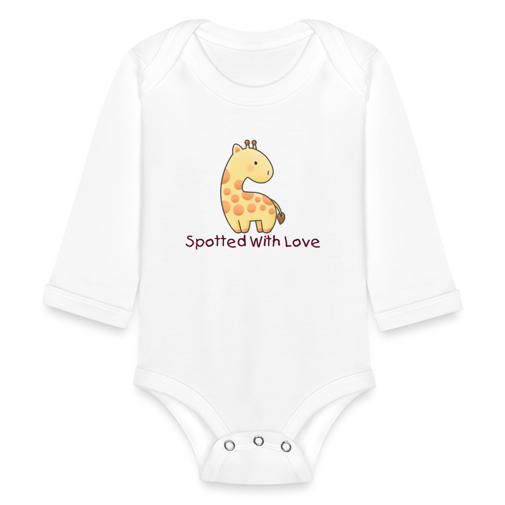 Organic Long Sleeve Baby Bodysuit Giraffe Spotted With Love - white