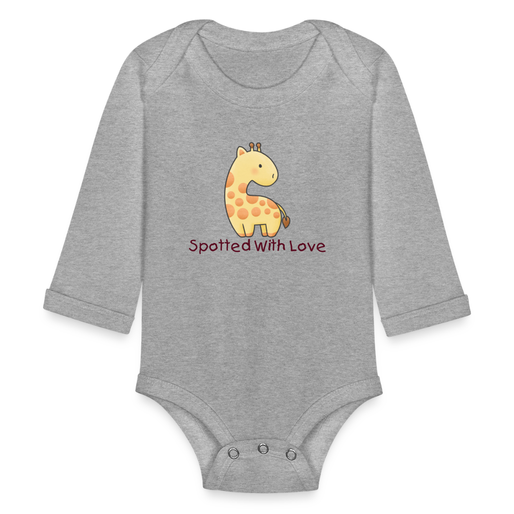 Organic Long Sleeve Baby Bodysuit Giraffe Spotted With Love - heather grey