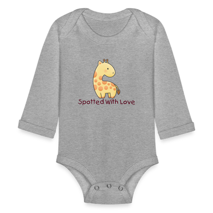 Organic Long Sleeve Baby Bodysuit Giraffe Spotted With Love - heather grey