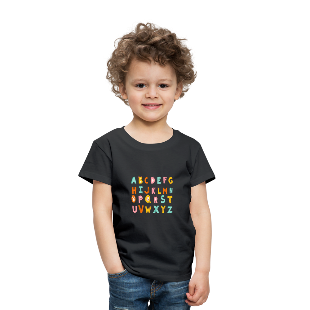 Toddler Premium T-Shirt Animals & Alphabets 26 Letters - black