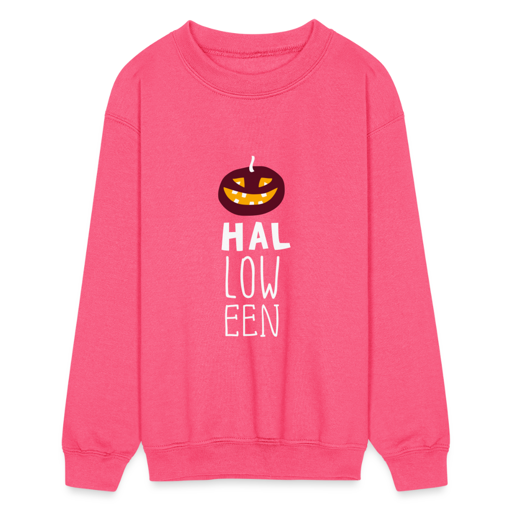 Kids Crewneck Sweatshirt Pumpkin Halloween - neon pink