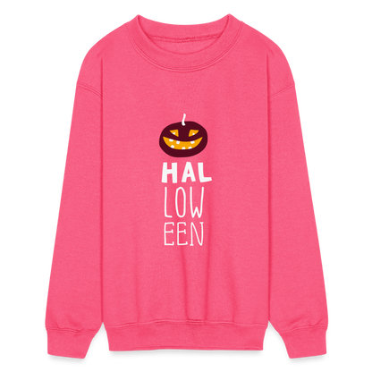 Kids Crewneck Sweatshirt Pumpkin Halloween - neon pink