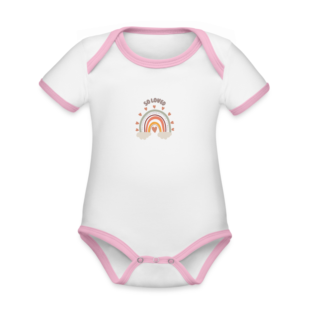 Organic Contrast Short Sleeve Baby Bodysuit - white/pink