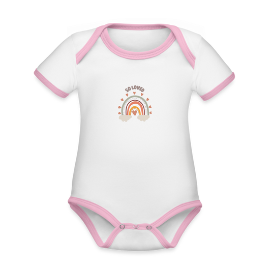 Organic Contrast Short Sleeve Baby Bodysuit - white/pink