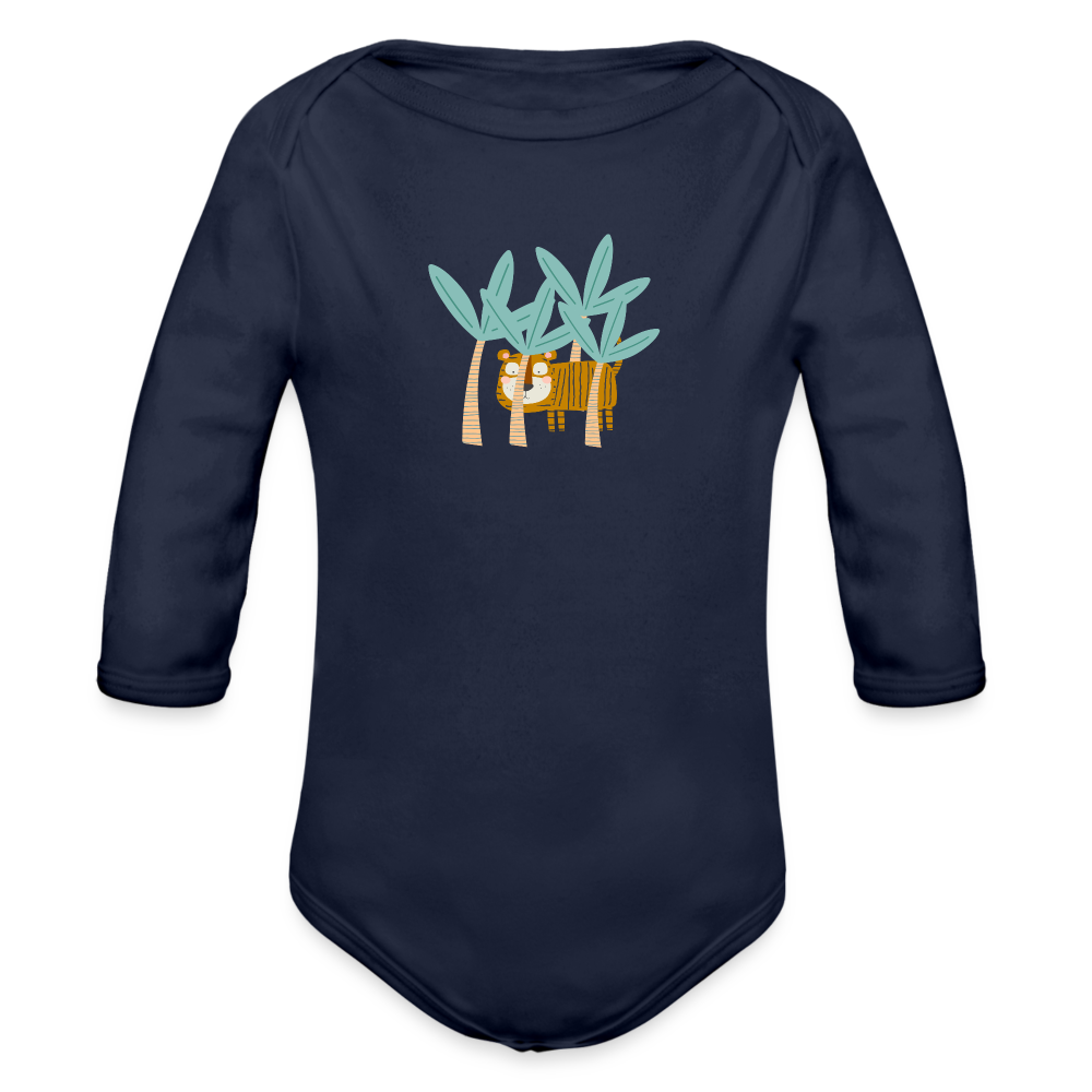 Long Sleeve Bodysuit Tiger in Trees - dark navy