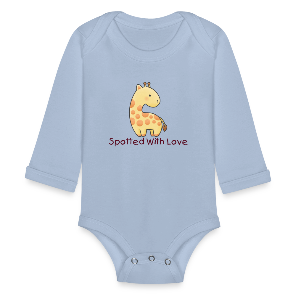 Organic Long Sleeve Baby Bodysuit Giraffe Spotted With Love - sky