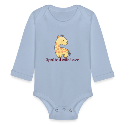 Organic Long Sleeve Baby Bodysuit Giraffe Spotted With Love - sky