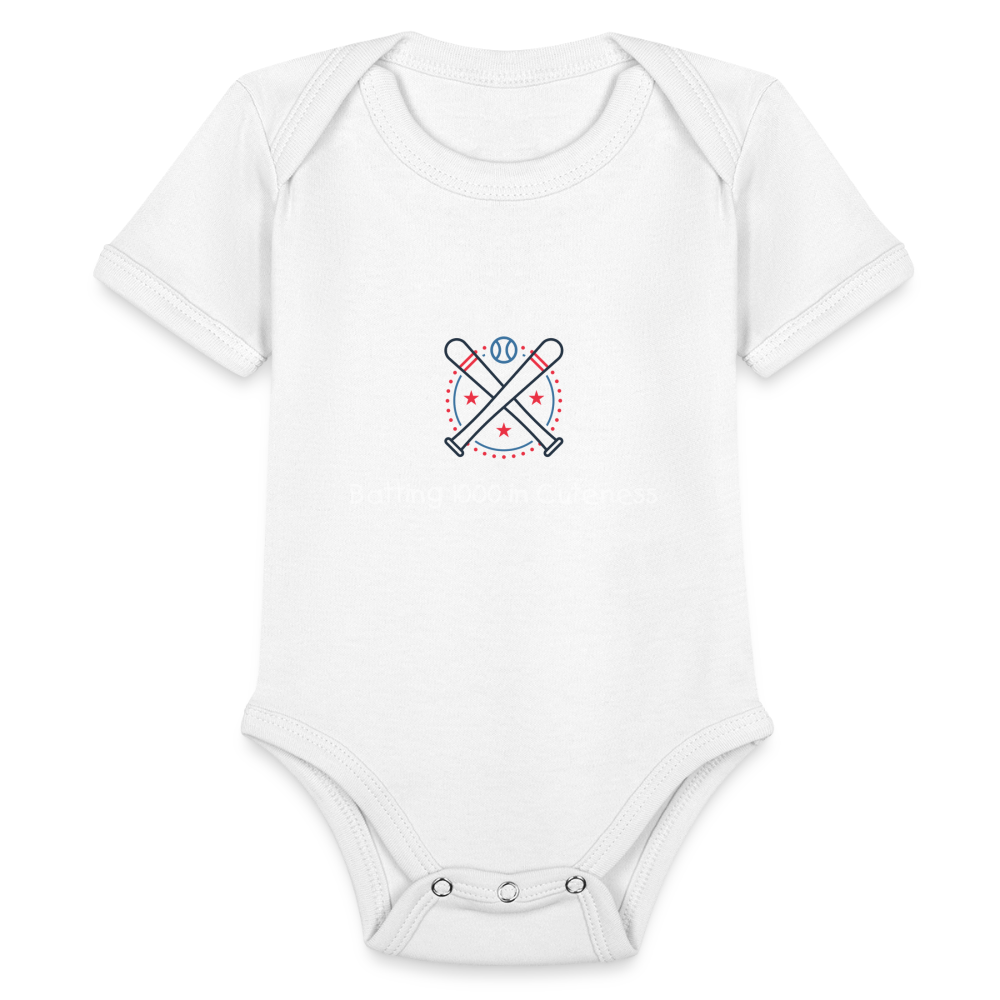 Organic Short Sleeve Baby Bodysuit Cute Baseball Batting - white