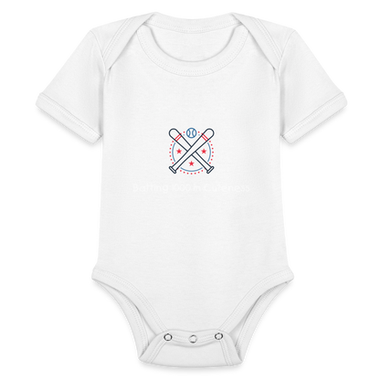 Organic Short Sleeve Baby Bodysuit Cute Baseball Batting - white