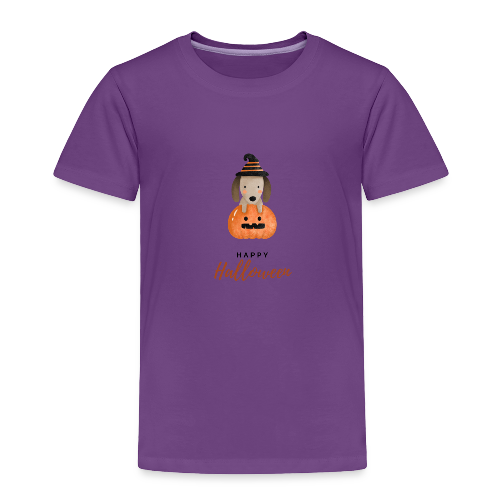 Toddler Premium T-Shirt Happy Halloween, Cute Puppy in a Pumpkin - purple