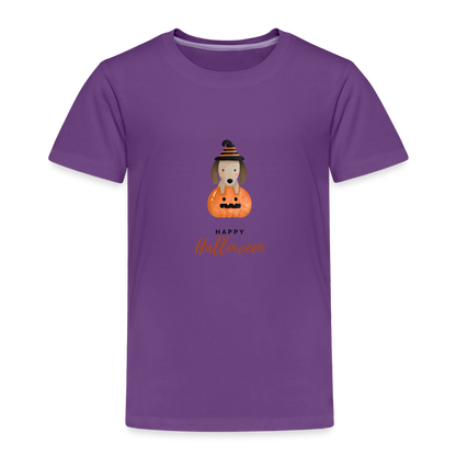 Toddler Premium T-Shirt Happy Halloween, Cute Puppy in a Pumpkin - purple